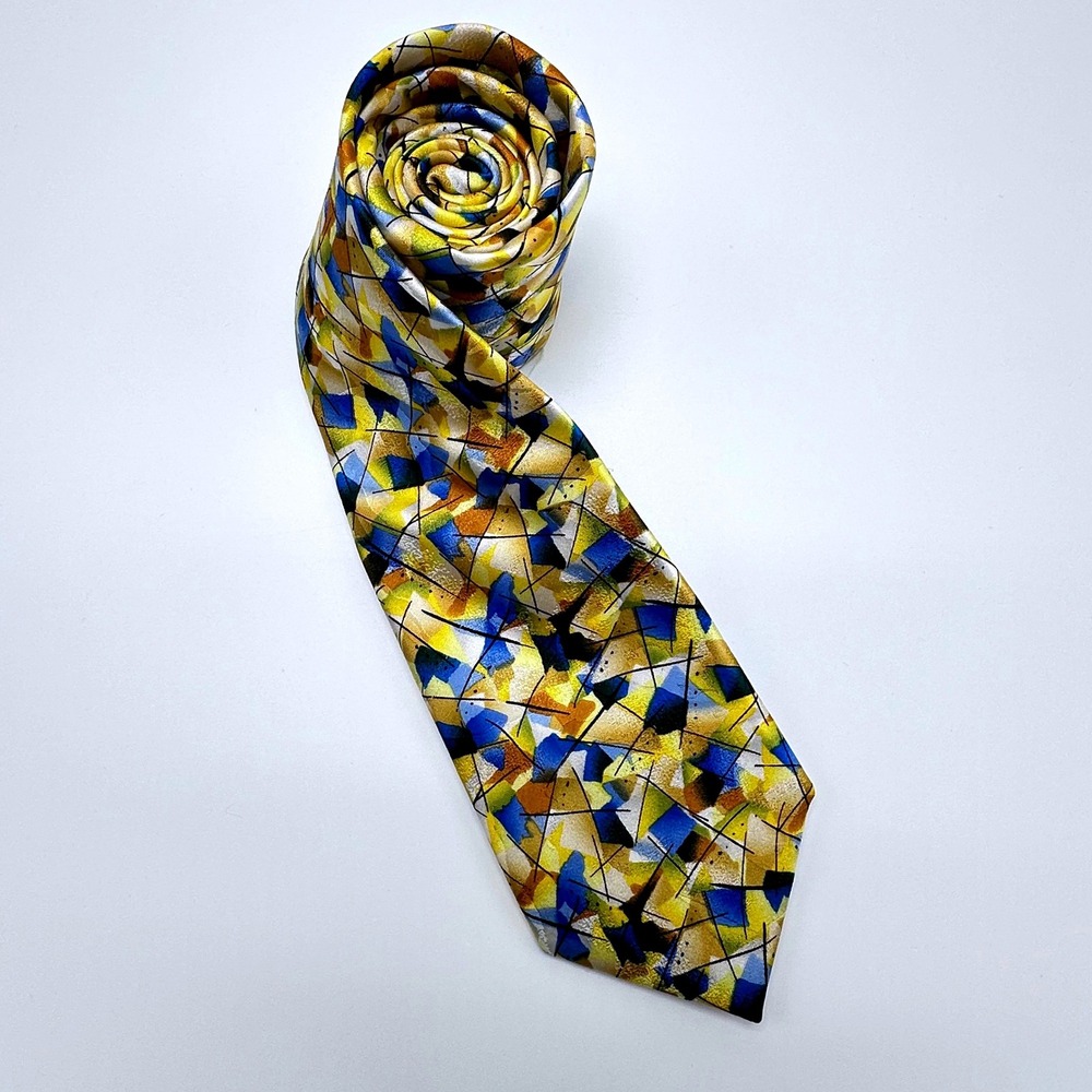 J. Garcia Silk Tie Like The Twittering Machine Abstract Blue Yellow Gold‎ Mens